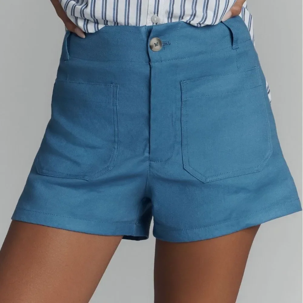 NWT Anthropologie Colette Shorts Maeve Linen Blue Size 31